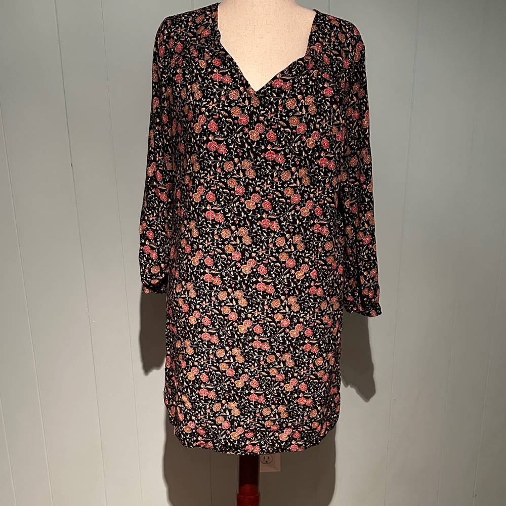Old Navy Floral Long Sleeve Shift Dress - Black and Orange